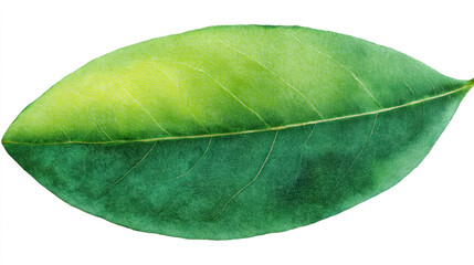 Fototapeta premium Watercolor Leaf, A minimalist watercolor illustration of a single green leaf. Soft green tones and subtle washes. Isolated on a textured white paper background. Natural and artistic.