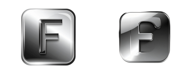  Metallic 3D Twitter F Icon, Web App Design PNG