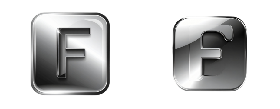  Metallic 3D Twitter F Icon, Web App Design PNG