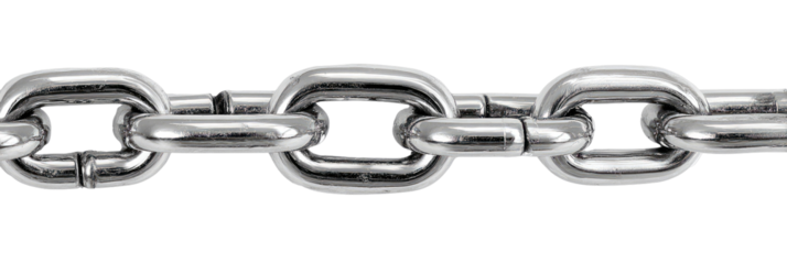 A close-up view of a metal chain, links connected by a seamless structure
