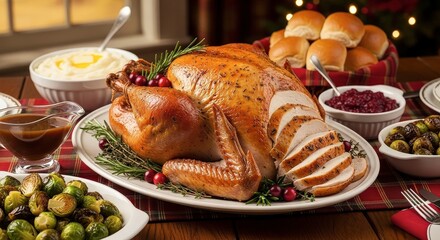 Delicious Roasted Turkey Dinner with Festive Side Dishes