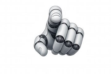 Robot hand pointing index finger, futuristic cyborg gesture, artificial intelligence technology interaction