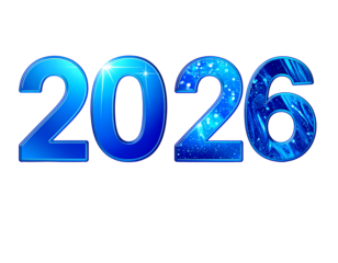  Blue Glitter 2026 Numbers with Light Effects, isolated on transparent background"