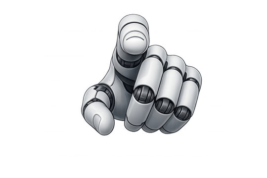Robot hand pointing index finger, futuristic cyborg gesture, artificial intelligence technology interaction