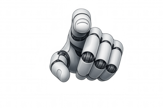 Robot hand pointing index finger, futuristic cyborg gesture, artificial intelligence technology interaction