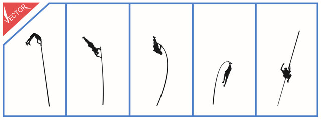 Black silhouette of a pole vaulter. Isolated on a white background. Vector illustration.