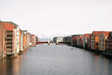 Colorful old buildings along riverbank