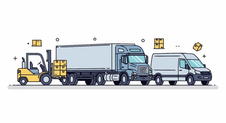 Streamlined logistics with efficient delivery trucks and a forklift ready to get the job done, representing modern supply chain solutions
