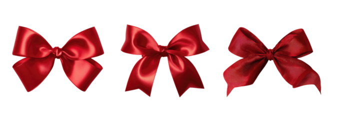 Three red satin bows against a black background
