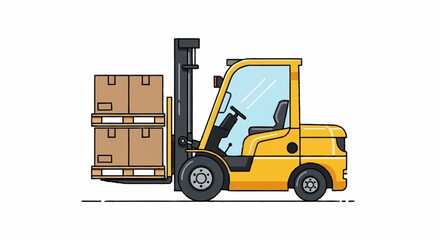 Efficient yellow forklift lifting stacked boxes, perfect for logistics, warehousing, or delivery service promotional materials ready for your next campaign