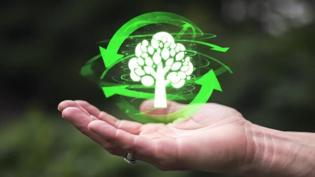 Recycle Tree in Hand Green Energy Concept, Eco-Friendly Future