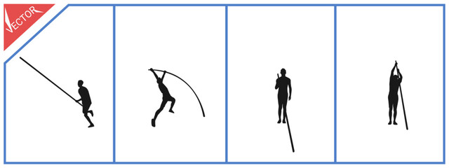 Illustration of a pole vault athlete. Hobbies and activities. Vector silhouette.