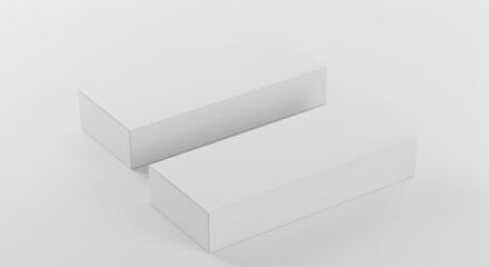 Two blank white rectangular boxes mockup lying parallel on a clean white background, ideal for product branding and packaging design.