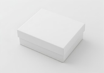 Closed blank white square gift box mockup on a clean minimalist studio background, perfect for product branding and packaging design.