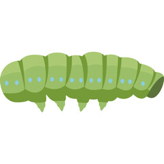 Green caterpillar with blue dots on its body and pointed feet isolated on a transparent background detailed illustration