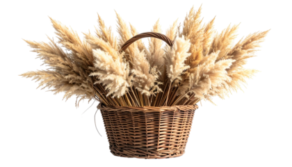 Wicker basket bursting with feathery beige pampas grass