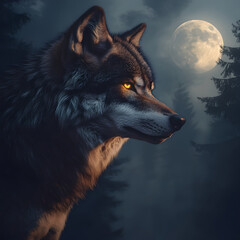 Obraz premium wolf howling at night
