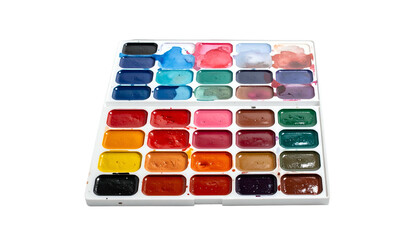 Watercolor palette filled with various bright and vibrant colors
