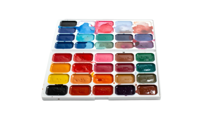 Watercolor palette filled with various bright and vibrant colors