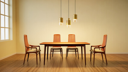Modern Dining Room with Wooden Table and Chairs image isolated on a transparent background