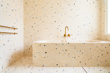 Luxurious Bathroom With Terrazzo Bathtub And Walls 8ded isolated on a transparent background
