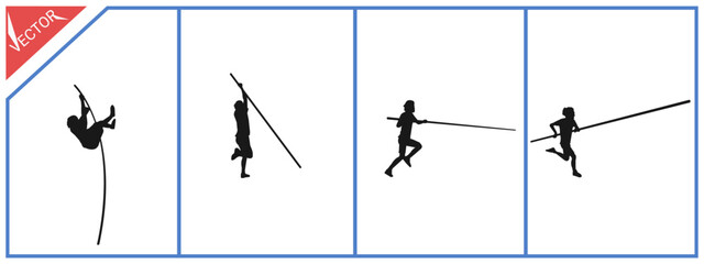 Pole vault vector illustration. Black and white silhouette. Suitable for sports themes.