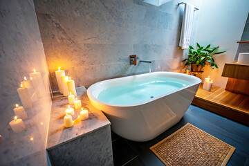 Luxurious Bathroom With Bathtub And Candles image 090c isolated on a transparent background