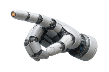 Robotic hand pointing finger, artificial intelligence and cybernetic technology, future innovation, transparent background