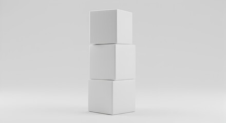 Vertical Stack of Three White Cube Mockups for Product Showcase