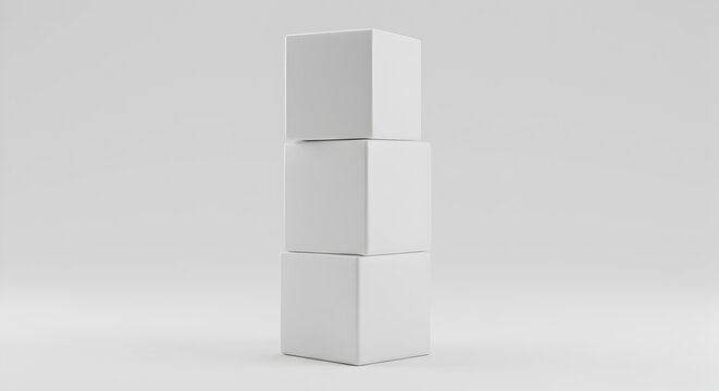Vertical Stack of Three White Cube Mockups for Product Showcase