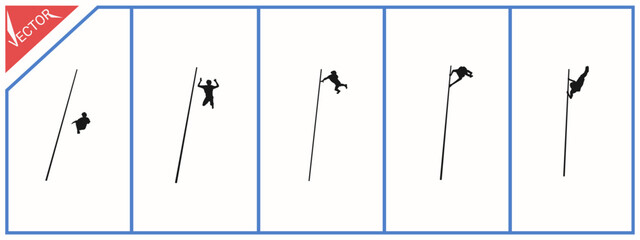 Pole vaulter silhouette. Athletics. Various different poses.