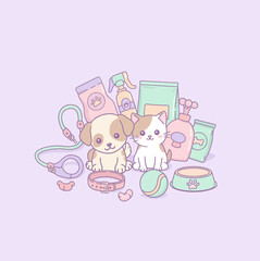 Pet Care Essentials Cute Puppy and Kitten with Accessories