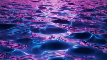Abstract render of undulating water surface with vivid blue and magenta neon light reflections - Powered by Adobe