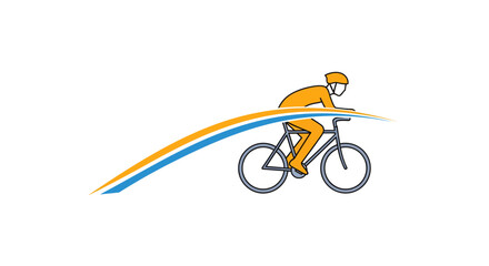Fototapeta premium A stylized graphic of a cyclist in motion, with a swoosh of orange and blue lines behind them.