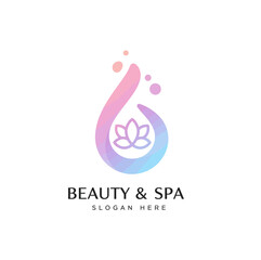 Beautifully designed gradient logo for a spa and beauty business, featuring a delicate lotus flower and water droplet graphic with bubbly accents