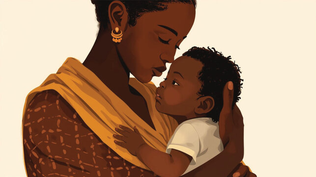 Ai Generate African mother carrying baby &ndash; cultural love and care illustration.