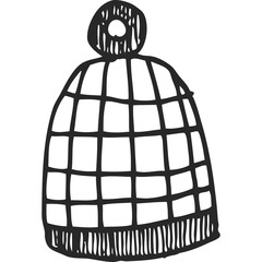 Hand Drawn Black And White Beanie Hat With A Pom Pom On Top With A Transparent Background And A Grid Pattern