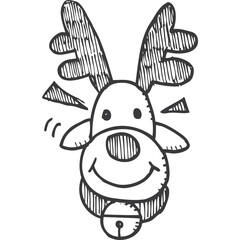 Hand Drawn Christmas Reindeer Icon with Bell and Antlers on Transparent Background Simple Sketch Style for Festive Holiday Designs