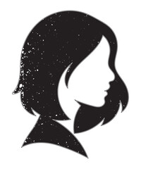 Grunge Elegant Woman Silhouette Profile Vector.