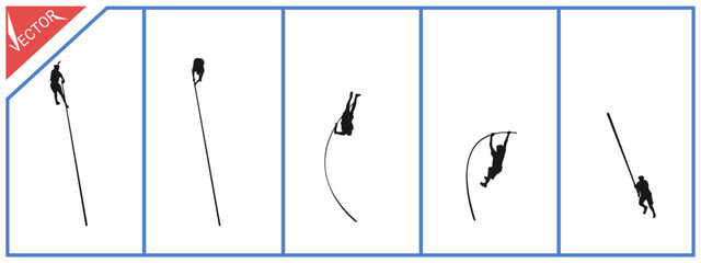 Illustration of a pole vault athlete. Isolated on a white background. Vector silhouette.