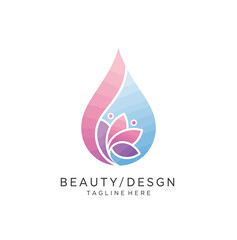 Aesthetic beauty logo with a delicate floral design inside a water droplet, symbolizing purity and natural essence