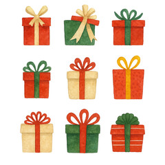 Watercolor Christmas Present Boxes Set