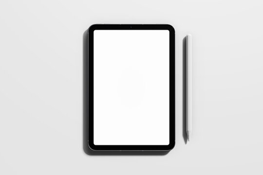 blank realistic modern tablet device mini with digital pencil screen display mockup template top view 3d render illustration