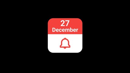 27 December Calendar with Notification Bell Animation | Event Reminder Concept