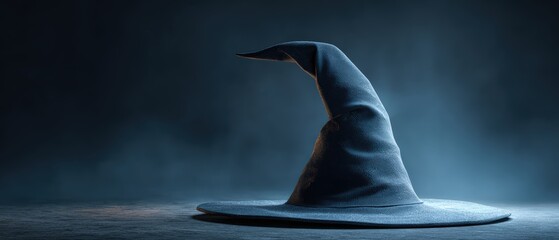 Mysterious wizard hat floating on water with smoke effects creating a magical atmosphere on dark background