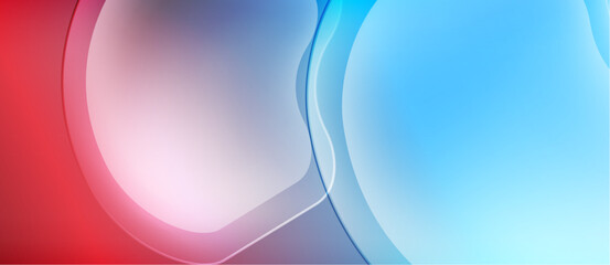 Abstract fluid shapes blend red, pink, blue hues. Smooth gradients create dynamic visual flow, modern aesthetic.