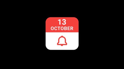 13 October Calendar with Notification Bell Animation | Event Reminder Concept