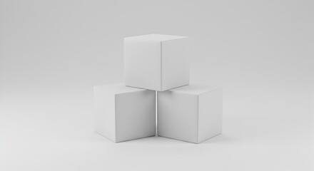 Pyramid Stack of Three White Blank Cubes Mockup on a Neutral Studio Background