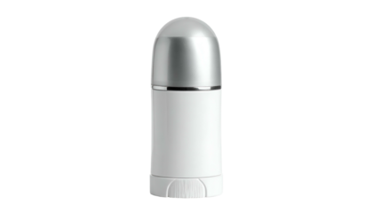 Sleek white deodorant stick with a metallic silver dome lid