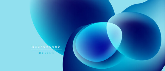 Abstract blue background. Overlapping circles create dynamic visual effect. Modern design elements suggest technology, innovation. Smooth gradients enhance depth.